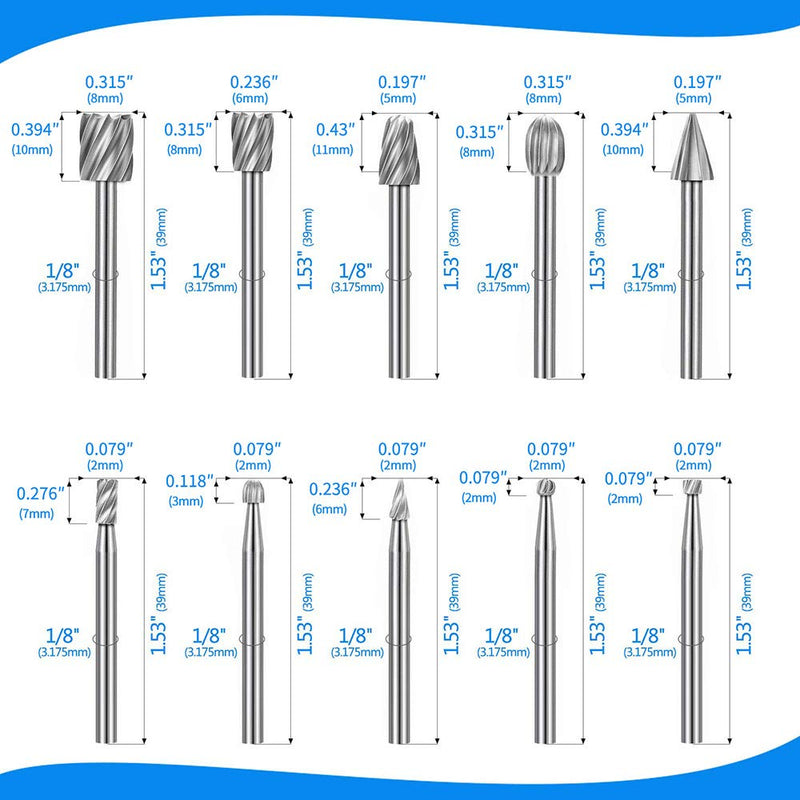 Carving Bits Wood Engraving Router Bit with 1/8"(3mm) Shank, 20Pcs HSS Different Burr Set to Meet Your Different Needs, Durable Rotary Tools Accessories for DIY Woodworking, Carving - NewNest Australia