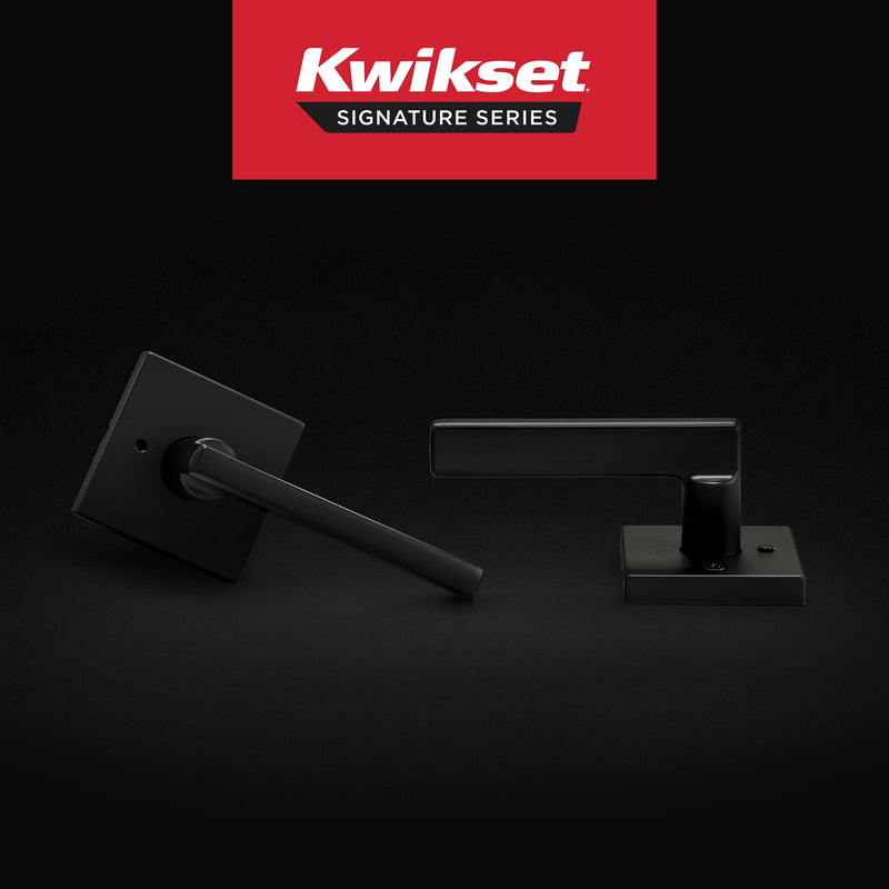 Kwikset Halifax Interior Privacy Door Handle with Lock, Door Lever For Bathroom and Bedroom, Matte Black Reversible Keyless Push Button Lock Door Lever, with Microban Protection, Square Rose 1 Pack