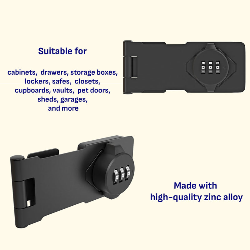 3-Digit Combination Lock, Black, Keyless, Zinc Alloy, Cabinet Door Latch, Easy DIY Installation, Wide Range of Uses