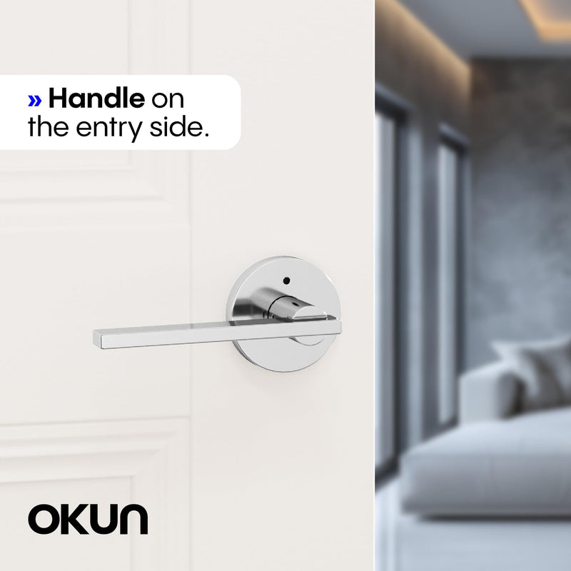 Okun Valli 1-Pack Chrome Privacy Door Levers – Push Button Lock, Reversible, Sleek Concealed-Mount Design for Bedroom & Bathroom 1 Pack