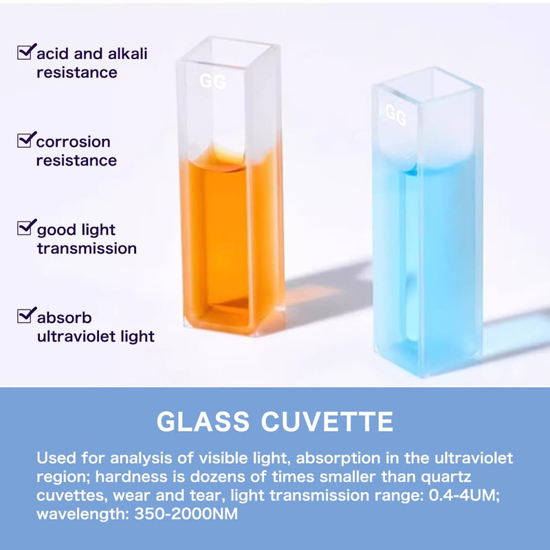 Glass Standard Cuvette (Set of 4 Pcs) for Spectrophotometer Cuvettes, 10mm Pathlength 1cm, 3.5ml,2 Clear Sides Spectral Range: 340-2500nm Open Top with Lid
