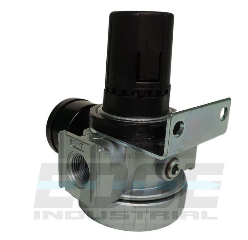 3/8" IN-LINE COMPRESSED AIR PRESSURE REGULATOR, 7 TO 150 PSI ADJUSTABLE, BRACKET, GAUGE