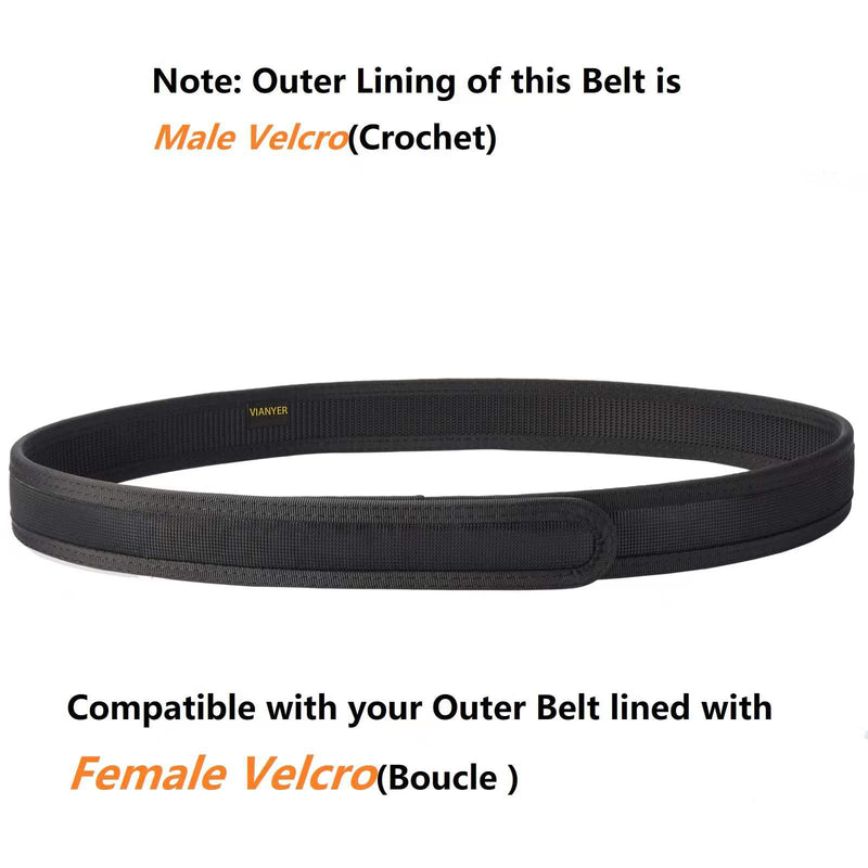 Inner Belt 1.5" Hook Liner Belt Buckleless Under Belt for Duty Belt EDC Work Black M(31"-35")