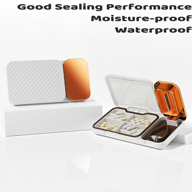 MURRI&MURRDI Pill Organizer with Pill Splitter Cutter, 4 Compartments Small Portable Medicine Case for Purse Pocket, Pill Vitamin Dispenser Holder, White D White 4 Cells