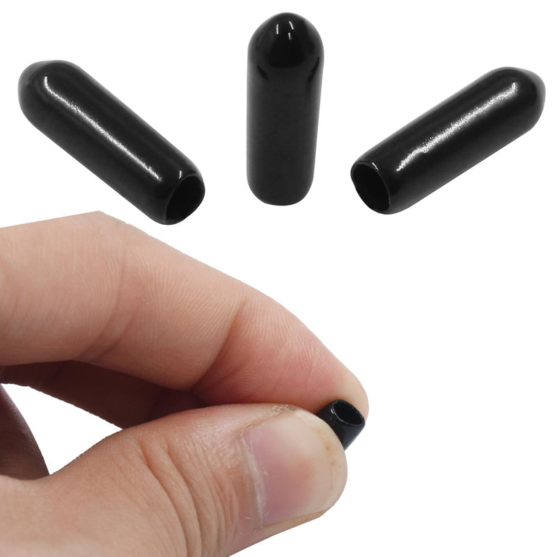 100Pcs Black Rubber End Caps Flexible PVC Round End Cap Cover,Soft and Durable Plastic Screw Thread Protectors for Screw Bolt Pipe and Tubing Tip (4mm ID) 4mm ID