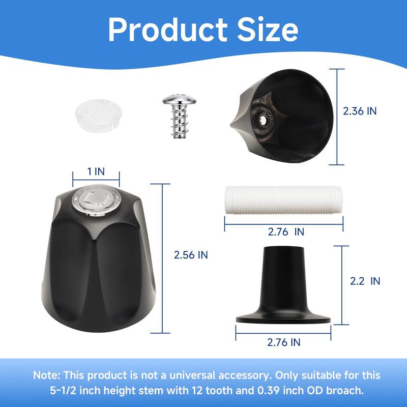 Makerfire Bathtub and Shower Knob 3 Piece Replacement, Compatible with Price/Pfister Tub Shower Handle, Shower Knobs Faucet Trim Kit for 12 Tooth 9.5mm Valve stem (Metal Matte Black)