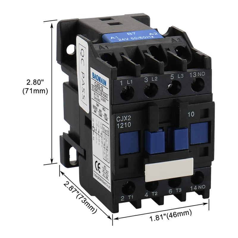 Baomain 3-Pole AC Contactor CJX2-1210 – 24VAC Coil, 3NO+1NO Auxiliary, 660V 3-Phase, DIN Rail Mount,for Motor Starters, Pumps, and Industrial Control Panels 1 AC 24V