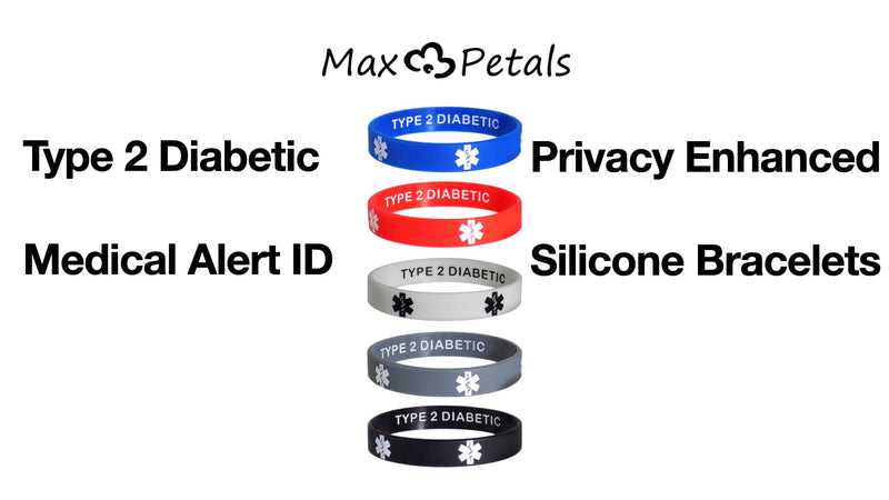 Type 2 Diabetic Discreet Medical Alert ID Silicone Bracelets Wristbands 5 Pack