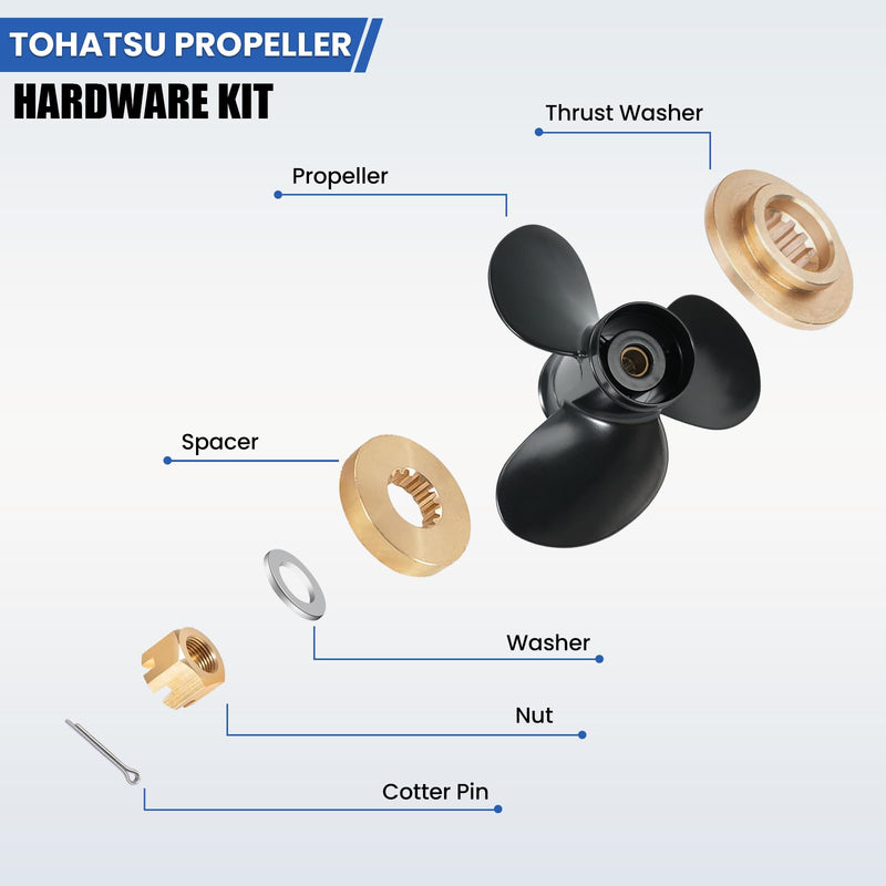 Outboard Upgrade Propeller Installation Hardware Tools Kit Fits Tohatsu 25-30HP, Includes Thrust Washer, Washer, Nut and Cotter Pin