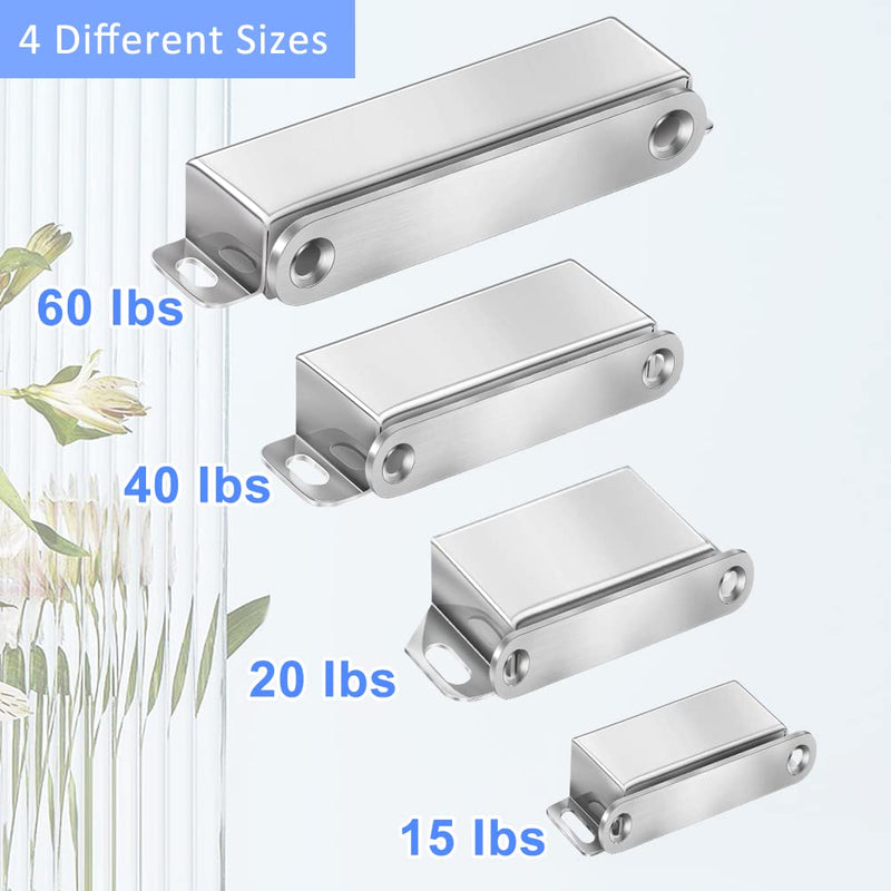 Onarway Magnetic Door Catch 40 lbs Pull Strong Magnet Cabinet Latches Magnetic Hardware Stainless Steel Chrome Door Closer for Bathroom Kitchen Sliding Door Window Cupboard (4 Pack-Strength 20KG) 40lbs Strength 4 pack Silver