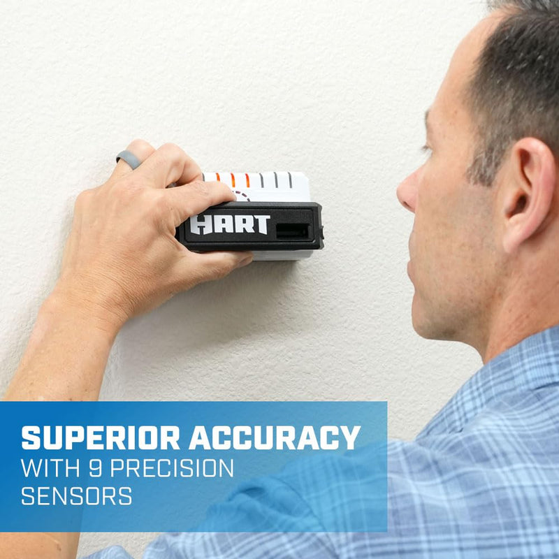 HART Professional Stud Finder With 9 Sensors, Wood & Metal Stud Detector/Wall Scanner, Live Wire Detection, Made in the USA