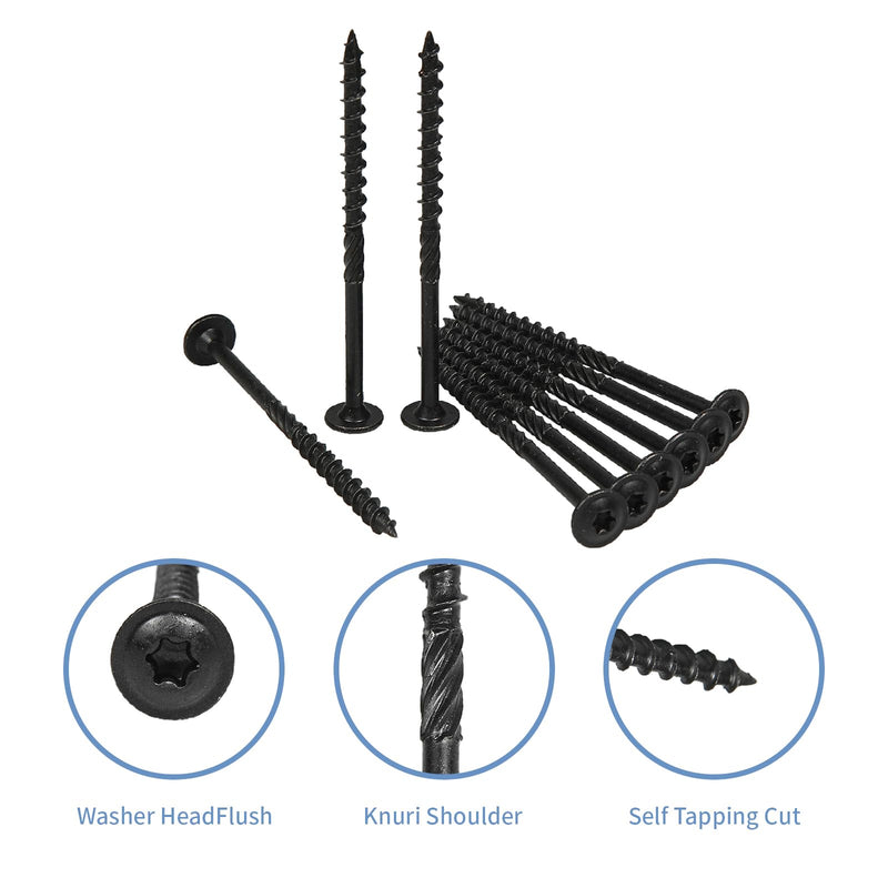 Lag Screws 4 Inch, 25PCS Heavy Duty Construction Screw, Structural Wood Screw #14 x 4, Rust Resistant, Washer Head, Black Coated Exterior Wood/Lag Screws Hex Socket #14 x 4" (Torx Head) 25