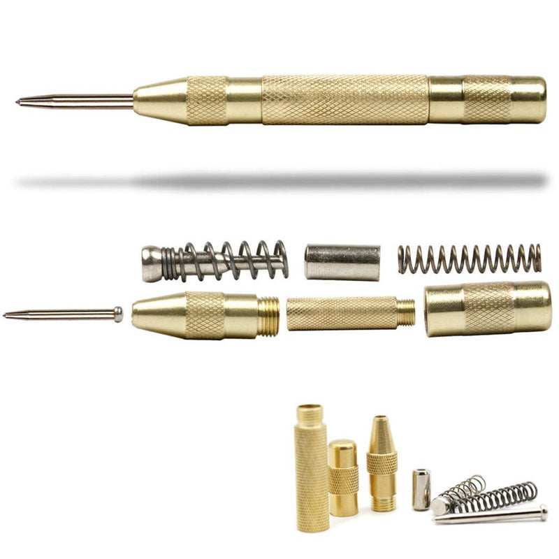 2 Pack Automatic Center Punch, Pamiso 5.1 Inch Spring Loaded Drill Punch Tool,Brass Window Spring Punch Tool, Fixed Point & Car Window Glasses Break 2 Pack - Ordinary
