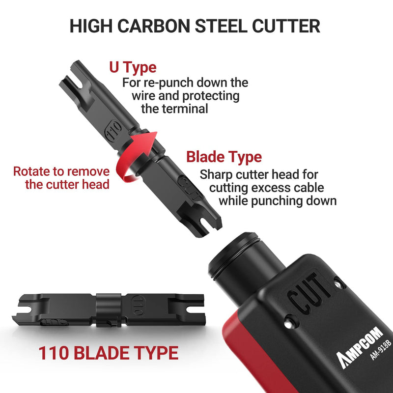 AMPCOM RJ45 Punch Down Tool with Cable Hook - AM-918B
