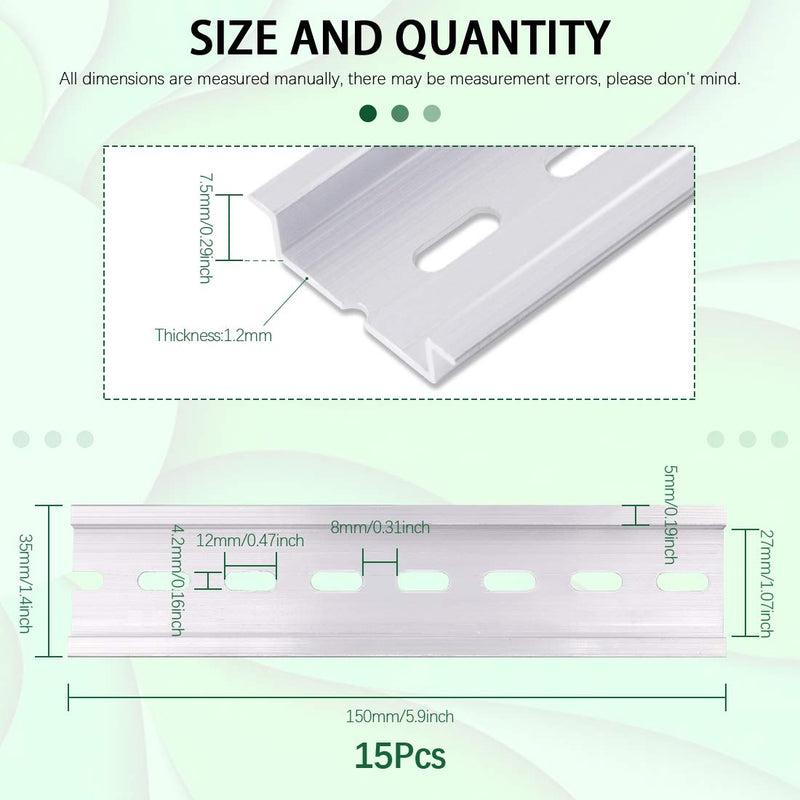 Keadic 15Pcs DIN Rail Slotted Aluminum Assortment Kit, 6 Inches Long 35mm Wide 7.5mm High 6 Inches - 15Pcs