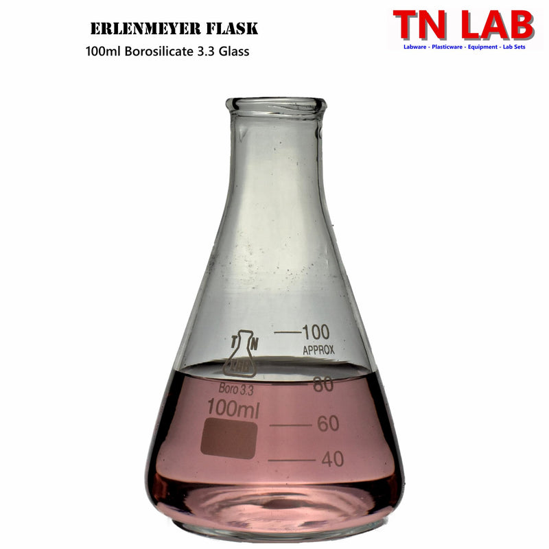 TN LAB 100ml Erlenmeyer Conical Borosilicate Glass Flask with Rubber Stopper 4-Pack