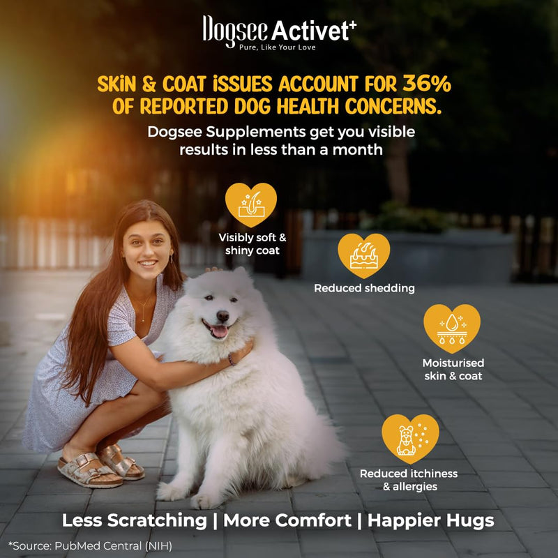 Dogsee Activet+ Dog Skin Coat Supplement Chews, with Omega 3, Omega 6,EPA & DHA, Biotin & Collagen, Stops Itchy Skin, Reduces Shedding, Promotes Shiny Coat, Healthy Skin, Chicken Flavor - 90 Chews Skin & Coat - Chicken