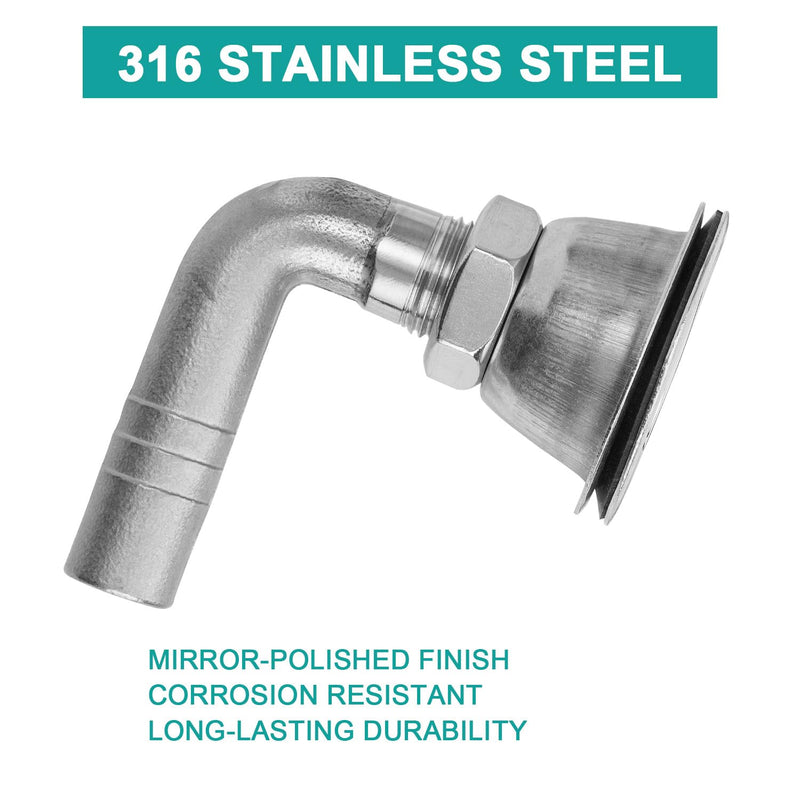 316 Stainless Steel Boat Fuel Tank Vent, 90 Degree Flush Mount Marine Gas Vent for 5/8-Inch Hose, with Mounting Gasket, Lock Nut, and Protective Cap
