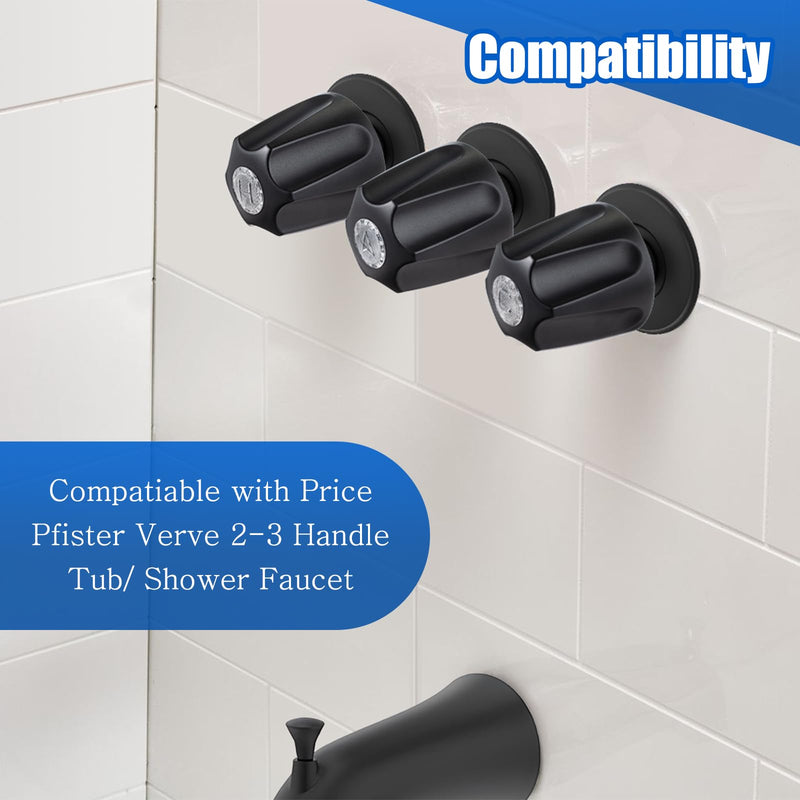 Dreyoo 3 Piece Shower Knob Replacement Compatible with Price/Pfister Verve Tub Shower, Bathtub Faucet Handle Remodel Trim Kit Include 1 Hot 1 Cold 1 Diverter and 3 Screws(Matte Black) Matte Black