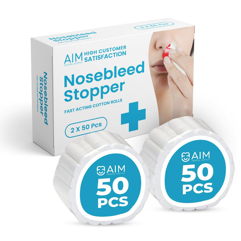 100 Pcs Dental Cotton Rolls - Nose Bleed Stopper - Nose Bleed Stopper Plugs for Kids or Adults - Extra Absorbent Nose Bleed Plugs - Non Sterile 1.5 Inch Nose Bleed Stopper Plugs