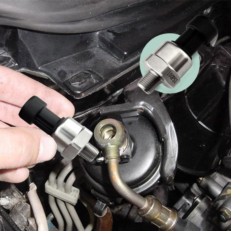 Pressure Transducer Sender Sensor with Connector, 1/8"NPT Thread Stainless Steel Fuel Pressure Sensor for Oil Fuel Air Water (100PSI) 100 PSI