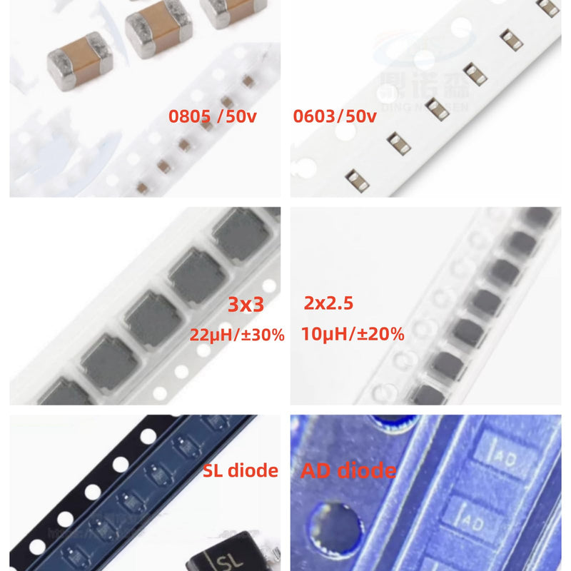 Hailue150Pcs Mobile Phone Capacitor 50V SMD Diode,Inductor Kit﻿,Diode Kit,Capacitor Kit,0603.0805 50V 1uF,SL,AD Diode,10uh 22uh Power.Suitable for Nintendo Switch Motherboard Backlight Control Chip