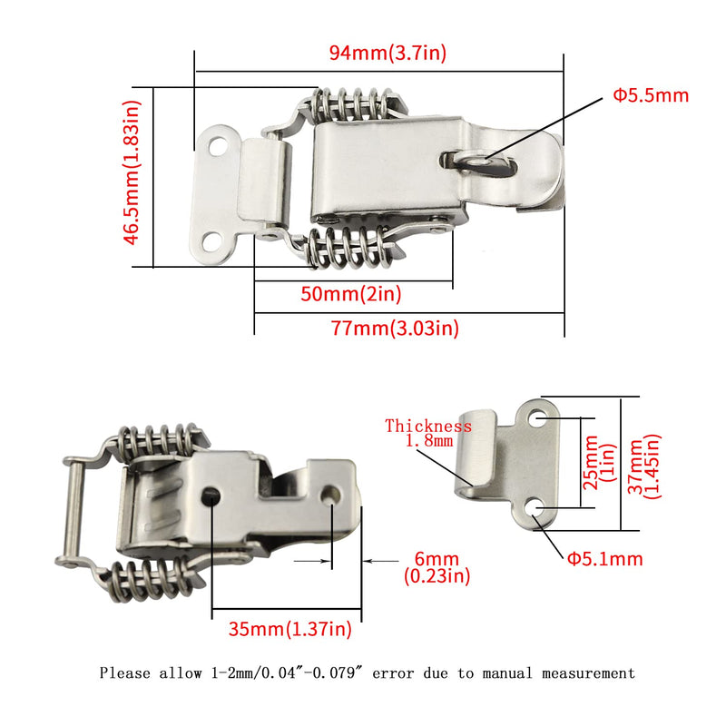 Heavy Duty Stainless Steel 304 Spring hasp Toolbox Toggle latches Lock Wood Suitcase Buckle Hinges Furniture Hardware Accessories w/Screws (2, L) 2 Large