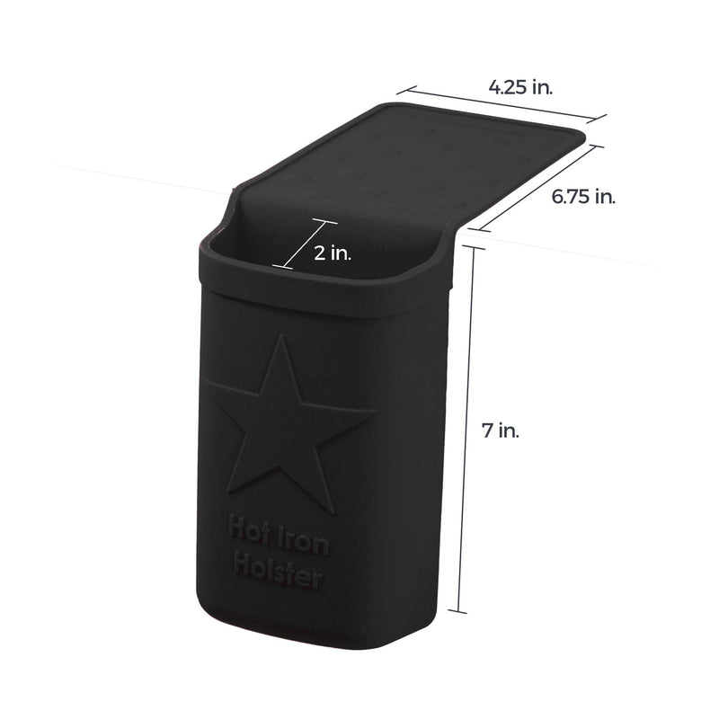 Hot Iron Holster | Adhesive-Free Silicone Storage Pocket for Organization and Travel | Heat Resistant to 500°F | Ideal for Curling Irons, Hair Straighteners, and other Hot Tools Black