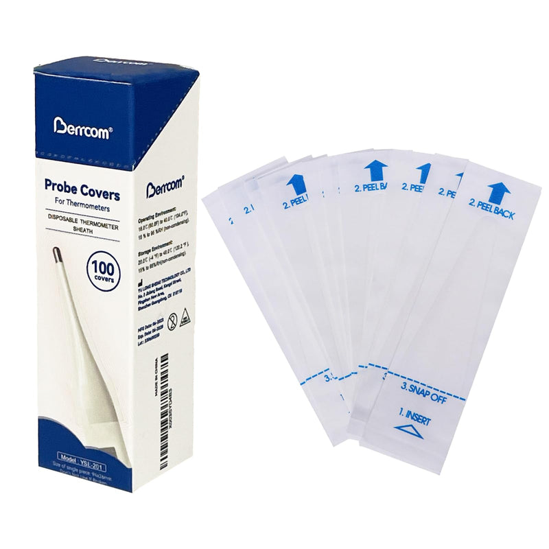 Berrcom Disposable Digital Thermometers Probe Covers Set of 100 Oral Rectal Thermometer Probe Cover Universal Thermometers Sleeves for Adult and Kids DT-100TZ