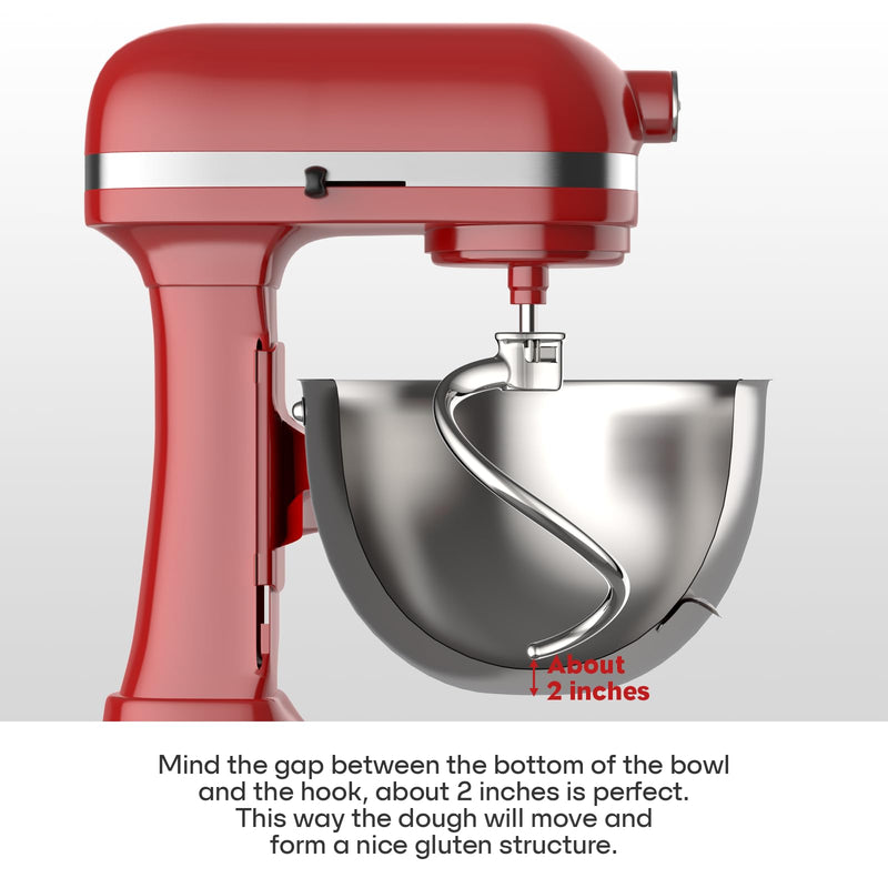 Stainless Steel Spiral Dough Hook for Kitchenaid 5Plus & 6QT Bowl-Lift Stand Mixers, Dough Hook for Kitchenaid Stand Mixer Dishwasher Safe, Efficient Kneading for Bread, Pizza, Pasta, Cookies 5Plus & 6QT Dough Hook