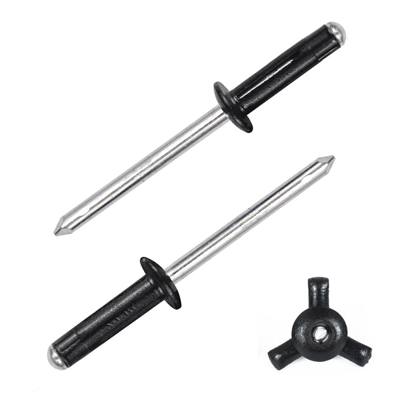 3/16" x 5/8" Tri-Fold Rivets Assortment - 60Pcs,Black Tri-fold Exploding Pop Rivets Solid Aluminum Tri Grip Rivets Bulb Style Rivets for Kayak Marine Boat 3/16"x5/8" Black