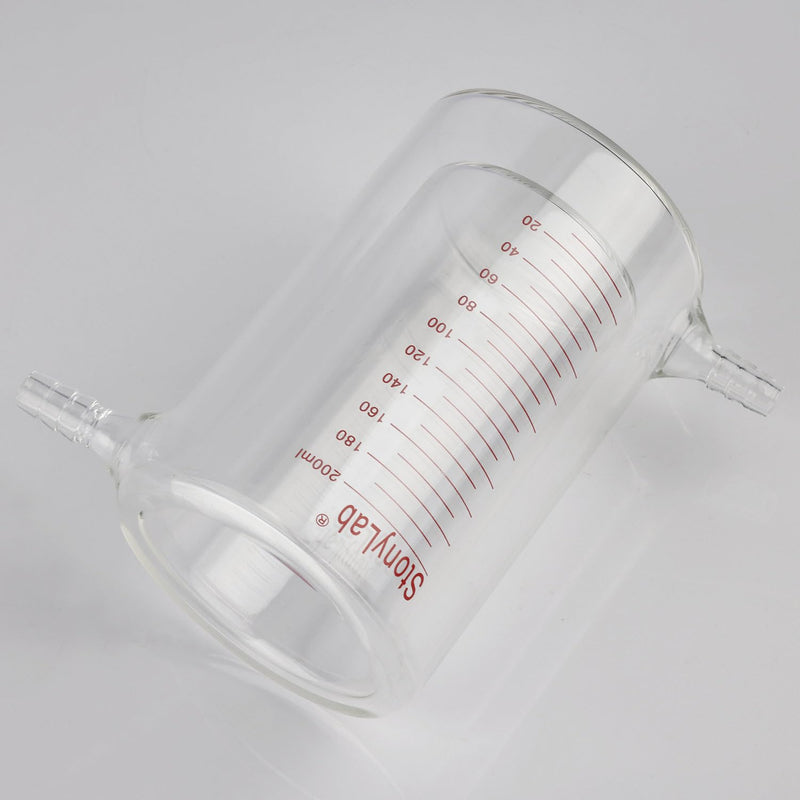 Stonylab Glass Jacketed Beaker, 200 ml Borosilicate Graduated Flat-Bottom Double-Layer Lab Reaction Beaker