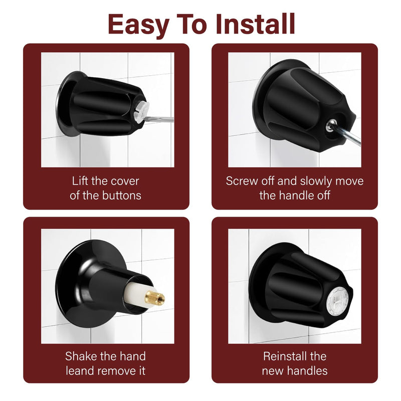Black Shower Knob Replacement Kit,Shower Knobs Include Base Connectors Screws,Bathtub Faucet Handle Remodel Trim Kit,Compatible with Pfister Verve Tub Shower Knob Replacement,Shower Faucet Handle Shower Knobs Set-001