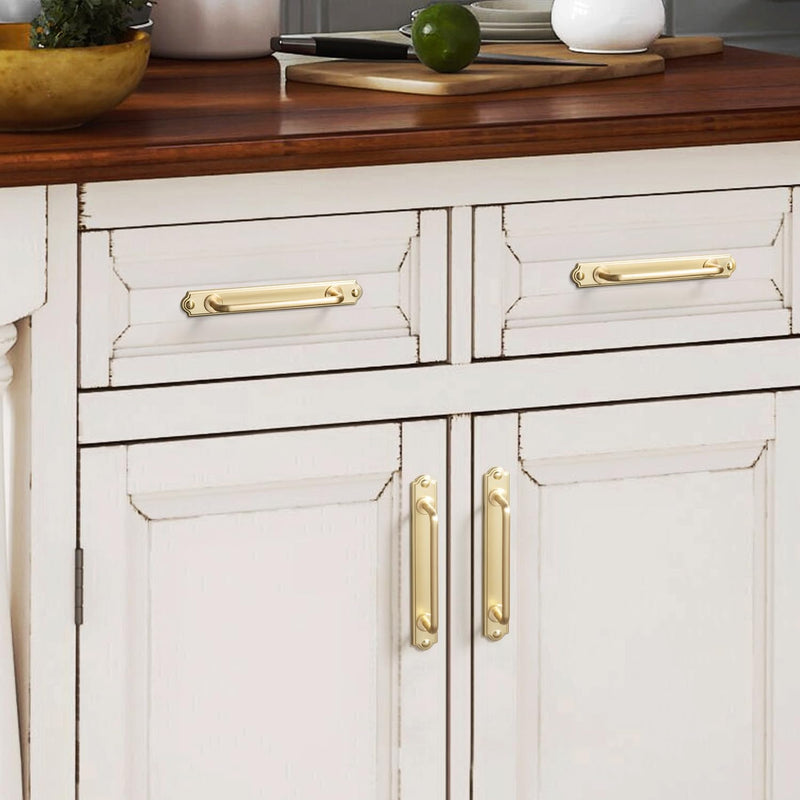 Goo-Ki 5.04" c-c Cabinet Handles Brushed Brass Solid Zinc Alloy Drawer Pulls with Plate - 2 Pack Bar Cabinet Pulls Kitchen Hardware Dresser Handles with Spacer 5.04"(128mm) Center to Center