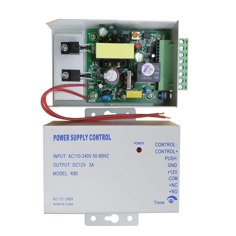 K80 Power Supply Control, AC 110-240V to DC 12V Power Supply for Door Access Control System, Video Doorbell, Electric Strike Lock, Bolt Lock, Magnetic Lock, Power Supply Controller
