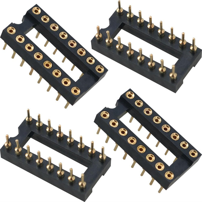10PCS Gold Plated DIP IC Chip Socket Adapter 2 Rows 16 Round Pin Soldering IC Chip Socket Adapter for Double Rows Flat Straight Pin Soldering PCB Board Electronic Components