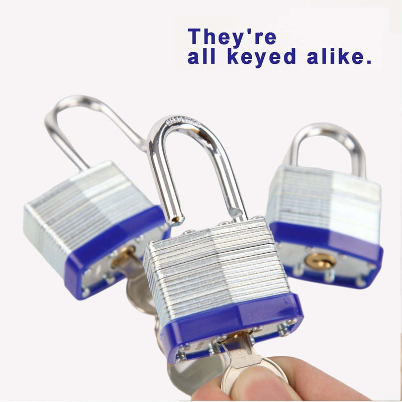 SEPOX® Trinity Keyed-Alike Padlocks Outdoor, Reinforced Laminated Steel Body Heavy-Duty 1-9/16" 40MM, Uncuttable Standard Shackle, 3-Pcs-Pack, 6-Pcs Same Keys, for Gym Locker,Toolbox, Shed, Storage 3pcs