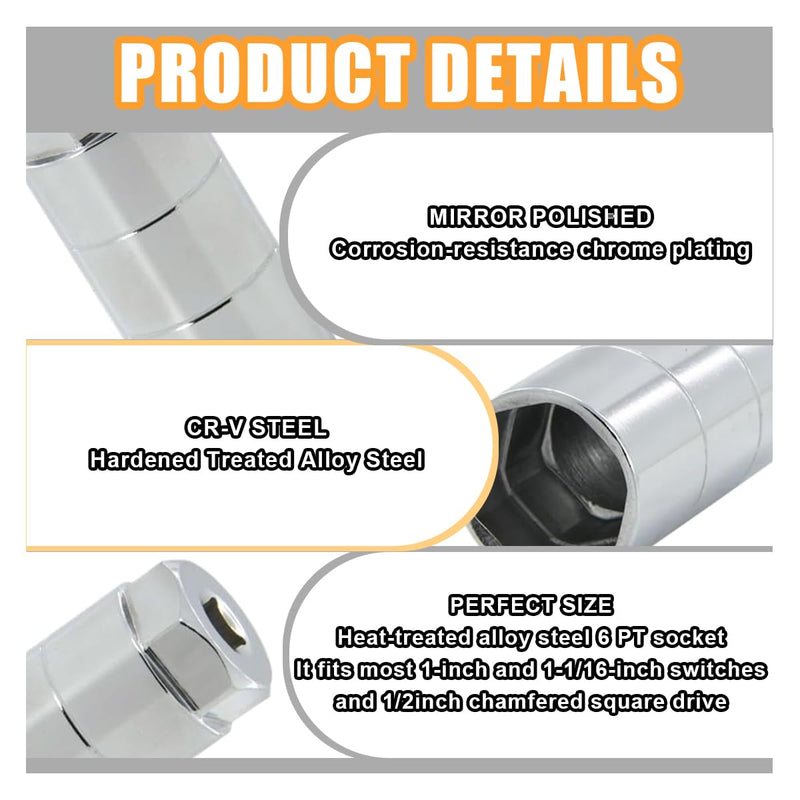 Oil Pressure Switch Socket, 1 1/16" Socket Switch Fits 3/8" Drive or 1 1/8" Hex Wrench, Accepts Oil Pressure Sending Units Up to 2 5/8'' Long, Suitable for Most Car Models (Silver) Silver