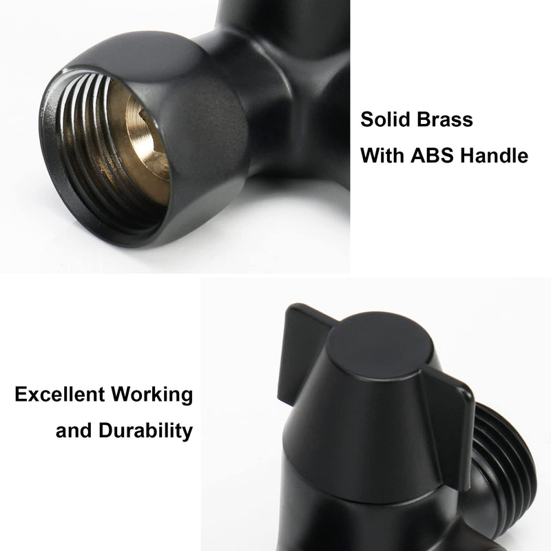 NearMoon Brass G1/2" 3-Way Shower Arm Diverter Valve for Dual Shower Head Combo, Connects Hand Shower and Fixed Spray Head Bathroom Component (Matte Black) Movable Nut Matte Black