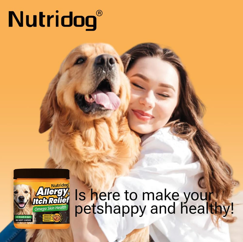 Allergy Chews for Dogs - Dog Itching Skin Relief & Seasonal Allergy Support with Chamomile - Salmon Oil, Quercetin - Probiotic Anti-Itch Supplement for Dogs - Chicken Flavor - 90 Count