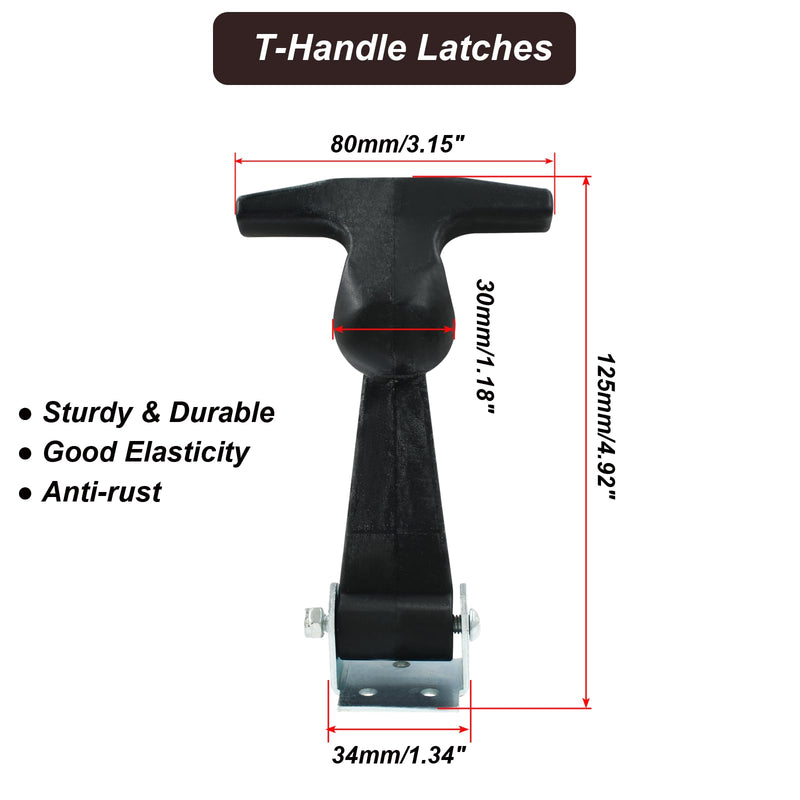 Biaungdo 2 Pcs Rubber Flexible Hood Catch, Black T-Handle Draw Latches with Brackets Stainless Steel T-Handle Hasp for Hood/Tool Box/Vehicle Engine