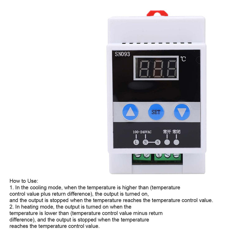 DIN Rail Temperature Regulator, Temperature Sensor Regulator DIN Rail Mount Controller for Heating for Refrigeration for Cooling for Heating Situations
