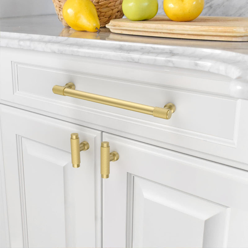 Amerdeco 10 Pack Brushed Gold Knurled Cabinet Pulls 7 Inch(177.8mm) Hole Center Kitchen Cabinet Handles Drawer Pulls Cabinet Hardware ZH0034 7"/177.8MM Hole Center