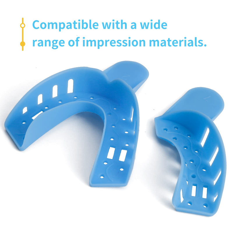 10 PCS Dental Impression Trays Disposable Plastic Small Medium Large Autoclavable Perforated Impression Trays Set Blue Light Blue