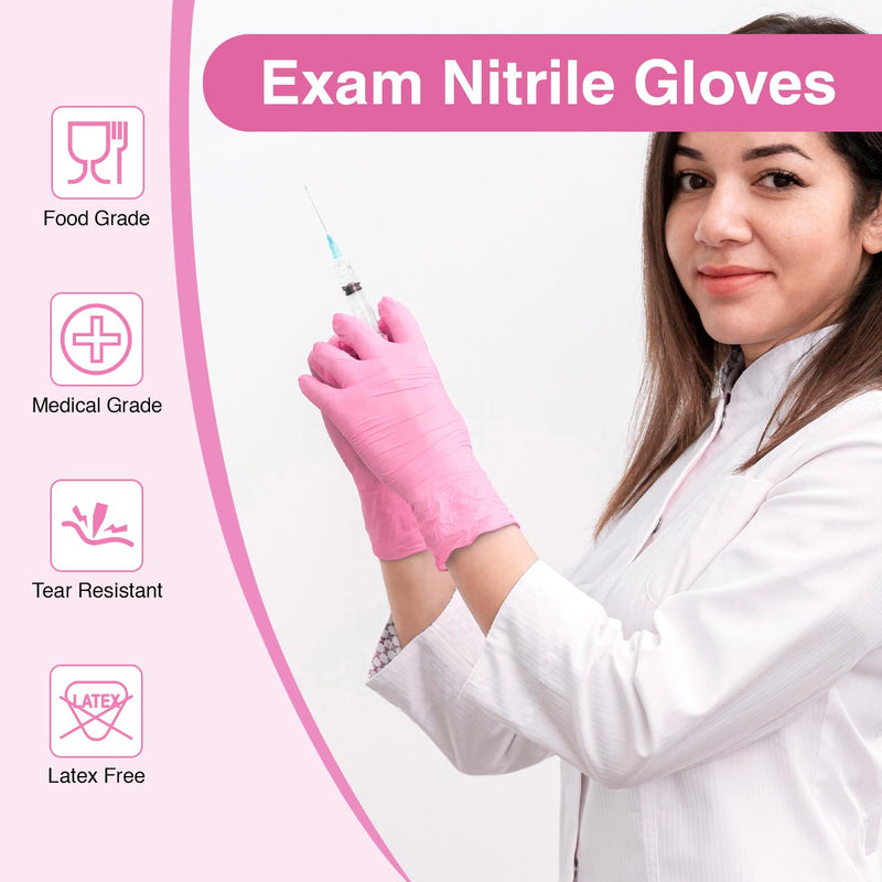 Schneider Nitrile Exam Gloves, 4 Mil Pink Disposable Gloves, Latex Free, Powder Free for Cooking, Cleaning, Examination 100 Medium