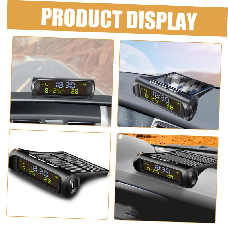Solar Powered Car Clock Thermometer Digital Dashboard Clock with Temperature Display Date for Vehicles Essential Car Accessory for Accurate Readings
