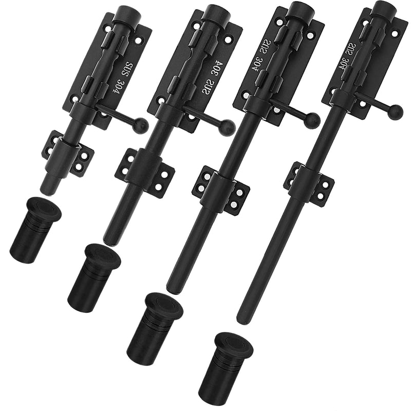 Slide Bolt Gate Latch Thickened Heavy Duty Door Latch Lock 304 Stainless Steel Barrel Bolt Lock Black Solid Gate Lock Door Latches Hardware with Screws and Dust Canister 10in 2pc