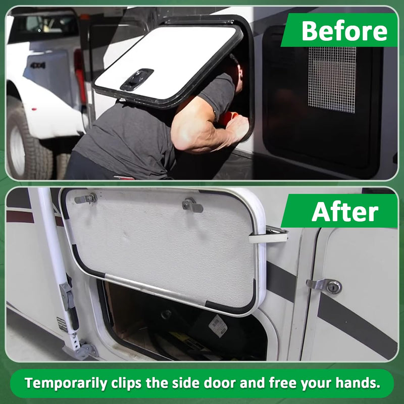 2pcs RV Camper Baggage Door Catch Stainless Steel Door Holder Clips Compartment Latch Holders Fit for Various RV, Travel Trailer, Camper Vans, Motor Home to Keep Door Open 2