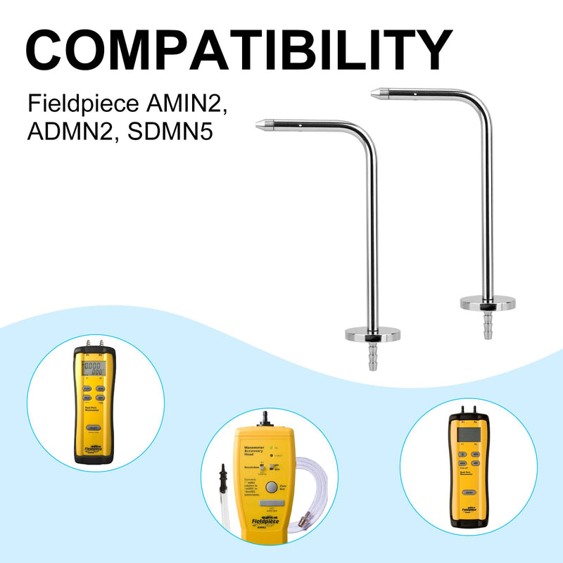 Static Pressure Probes Compatible with Fieldpiece Manometers AMIN2, ADMN2, SDMN5,Stainless Steel Probes for HVAC Pitot Static Tube Fit (2 PCS)