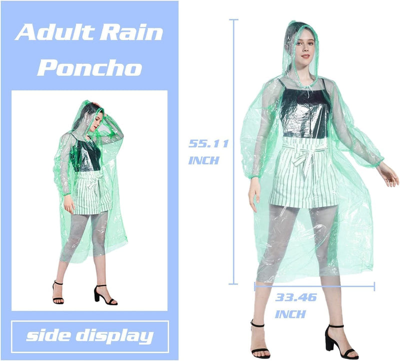 Ponchos Family Pack, Disposable Rain Poncho with Drawstring Hood for Adults and Kids (10 Packs 5 Colors) 6 Adult Colorful+4 Kids Colorful